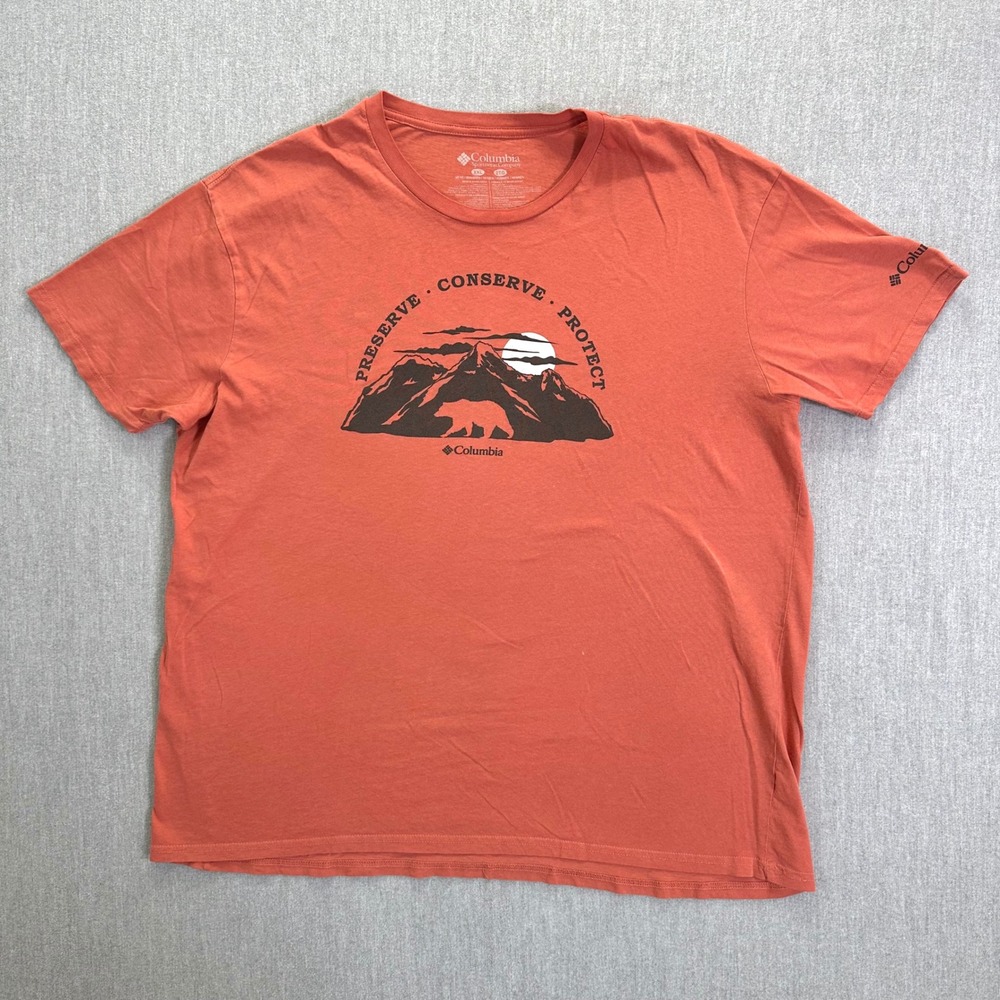 Columbia T Shirt Men's 2XL‎ Bear Mountain Graphic Tee Orange Casual Outdoor